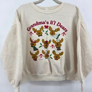 Vintage Grandma Lil' Dears Crewneck Sweatshirt Beige Christmas Reindeer Graphic